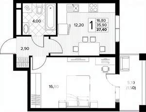 1-к квартира, строящийся дом, 37м2, 2/8 этаж