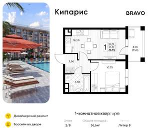 1-к квартира, вторичка, 37м2, 2/6 этаж