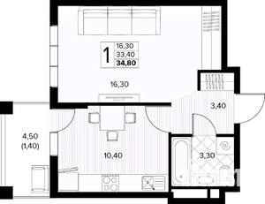 1-к квартира, вторичка, 35м2, 8/8 этаж