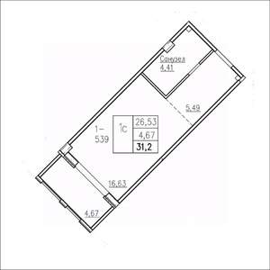 Студия квартира, вторичка, 31м2, 4/9 этаж