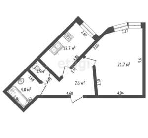 1-к квартира, вторичка, 49м2, 4/5 этаж