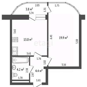 1-к квартира, вторичка, 42м2, 2/9 этаж
