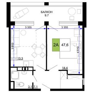 2-к квартира, строящийся дом, 48м2, 4/9 этаж