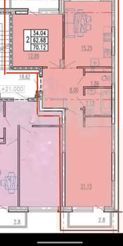 2-к квартира, вторичка, 70м2, 7/8 этаж