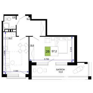 2-к квартира, вторичка, 57м2, 2/9 этаж