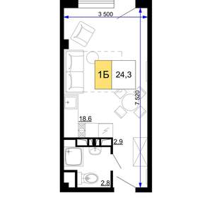 1-к квартира, вторичка, 24м2, 4/9 этаж