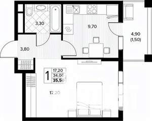 1-к квартира, строящийся дом, 36м2, 3/8 этаж
