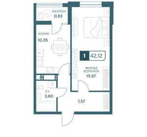 1-к квартира, вторичка, 42м2, 3/20 этаж