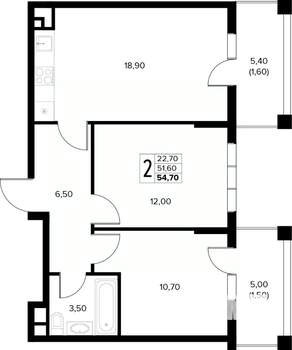 2-к квартира, вторичка, 55м2, 6/8 этаж