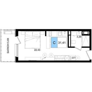 1-к квартира, строящийся дом, 31м2, 8/8 этаж