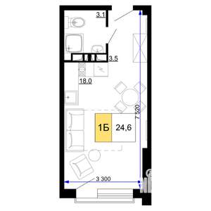 1-к квартира, вторичка, 25м2, 6/9 этаж