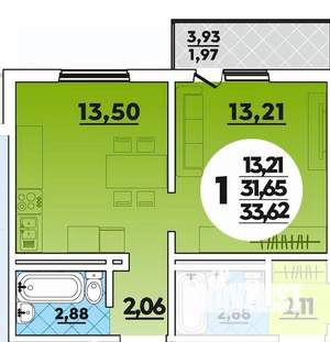 1-к квартира, вторичка, 34м2, 2/16 этаж