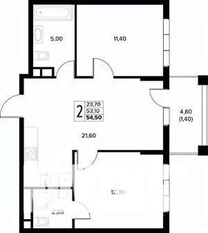 2-к квартира, вторичка, 55м2, 3/8 этаж