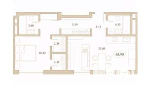 1-к квартира, вторичка, 64м2, 7/7 этаж