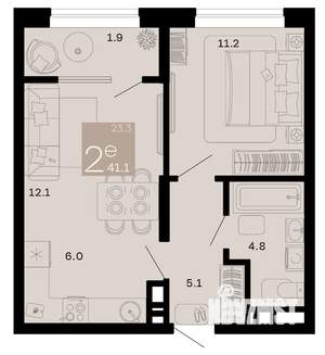 2-к квартира, вторичка, 41м2, 2/8 этаж
