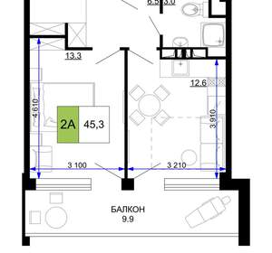2-к квартира, вторичка, 45м2, 9/9 этаж
