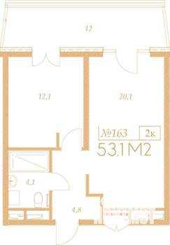 2-к квартира, вторичка, 53м2, 7/9 этаж