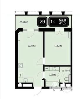 1-к квартира, вторичка, 53м2, 2/9 этаж