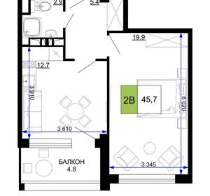 2-к квартира, вторичка, 46м2, 2/9 этаж