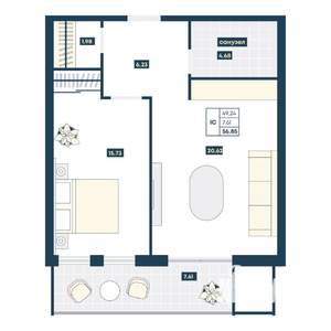 1-к квартира, вторичка, 57м2, 3/9 этаж