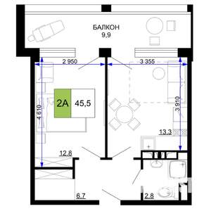 2-к квартира, вторичка, 46м2, 9/9 этаж
