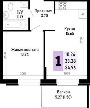 1-к квартира, вторичка, 35м2, 2/4 этаж