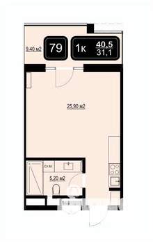 Студия квартира, вторичка, 41м2, 5/9 этаж