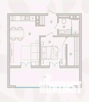 1-к квартира, вторичка, 52м2, 2/5 этаж
