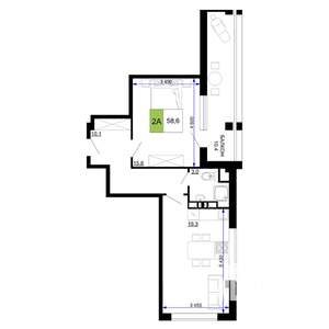2-к квартира, строящийся дом, 59м2, 8/9 этаж