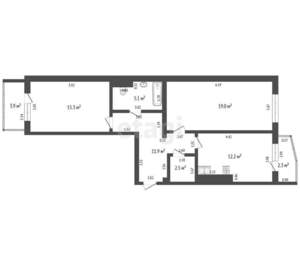 2-к квартира, вторичка, 72м2, 5/5 этаж