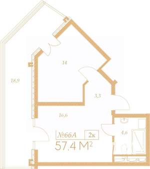 2-к квартира, вторичка, 71м2, 4/9 этаж