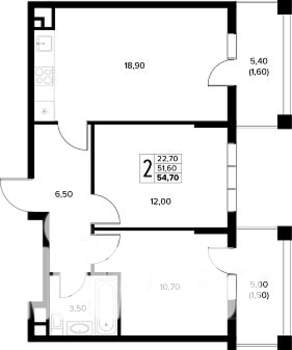 2-к квартира, строящийся дом, 55м2, 2/8 этаж