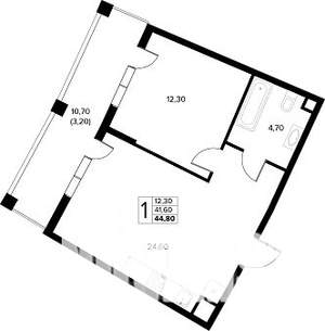 1-к квартира, строящийся дом, 45м2, 2/8 этаж