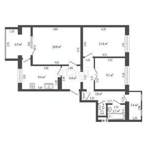 3-к квартира, вторичка, 66м2, 2/9 этаж