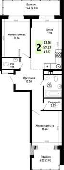 2-к квартира, вторичка, 65м2, 2/4 этаж