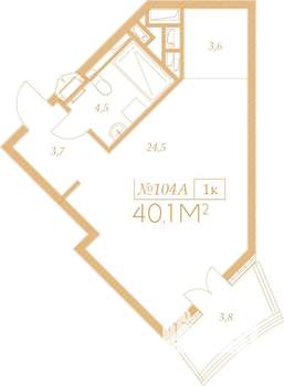 1-к квартира, вторичка, 40м2, 8/9 этаж