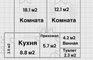 2-к квартира, вторичка, 54м2, 1/8 этаж