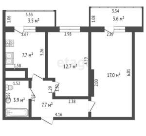 2-к квартира, вторичка, 56м2, 6/9 этаж