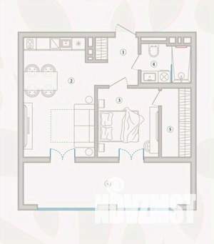 1-к квартира, вторичка, 57м2, 4/5 этаж