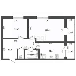 2-к квартира, вторичка, 51м2, 2/2 этаж