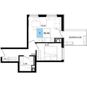 1-к квартира, вторичка, 39м2, 2/9 этаж