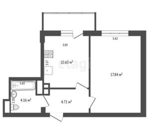 1-к квартира, вторичка, 39м2, 6/12 этаж