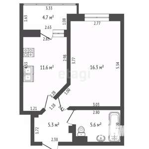 1-к квартира, вторичка, 39м2, 7/9 этаж