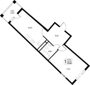 1-к квартира, вторичка, 48м2, 6/8 этаж