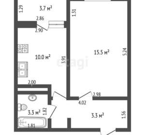 1-к квартира, вторичка, 38м2, 10/13 этаж