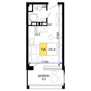 1-к квартира, строящийся дом, 23м2, 6/9 этаж