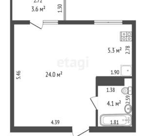 Студия квартира, вторичка, 37м2, 6/8 этаж