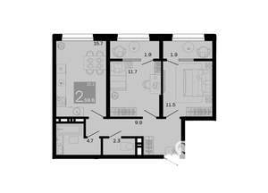 2-к квартира, вторичка, 60м2, 4/12 этаж