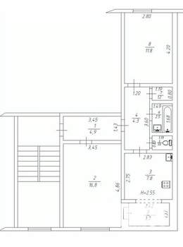 2-к квартира, вторичка, 54м2, 4/5 этаж