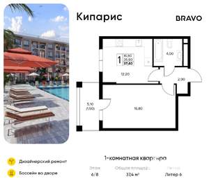 1-к квартира, вторичка, 37м2, 6/8 этаж